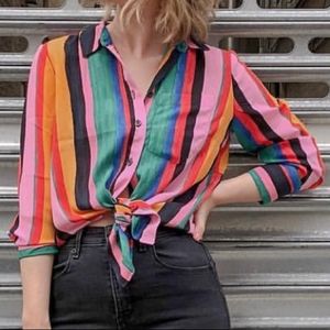 WHO WHAT WEAR Multi Color Striped Shirt